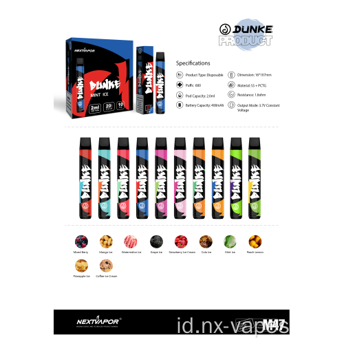 Dunke sekali pakai 600puffs vape vape tank atomizer